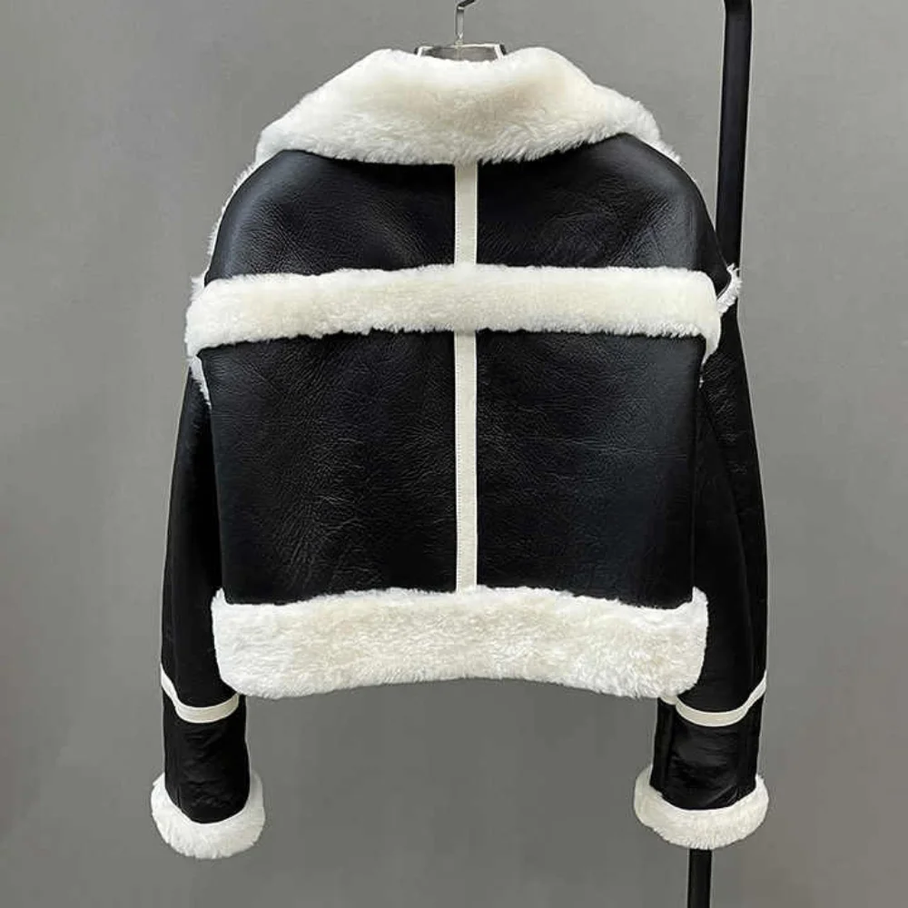 Wholesale B2B Best Selling Women’s Short Leather Fur Jacket – Warm Winter Shearling Coat