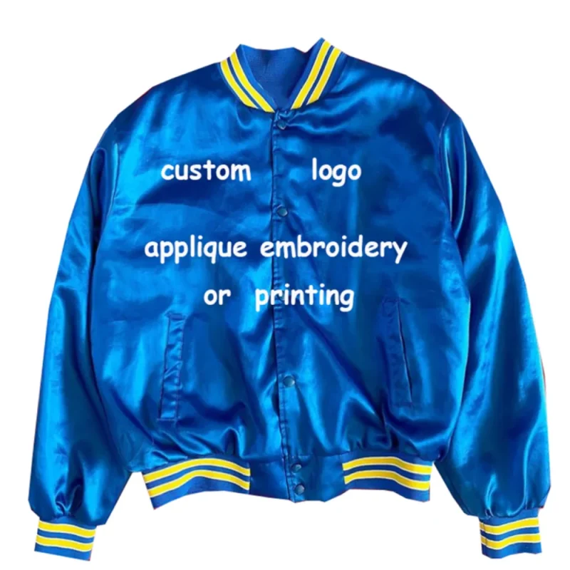 Wholesale Custom Men's Varsity Baseball Satin Bomber Jacket – Blank Silk Embroidery