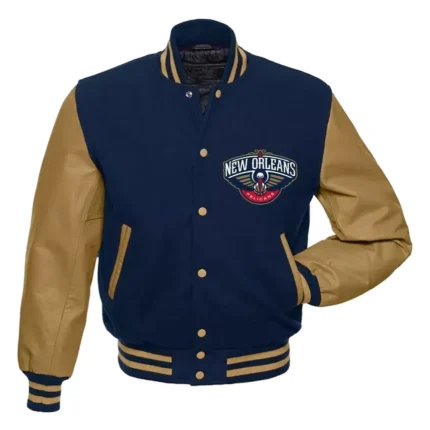 Letterman New Orleans Pelicans Blue and Brown Jacket
