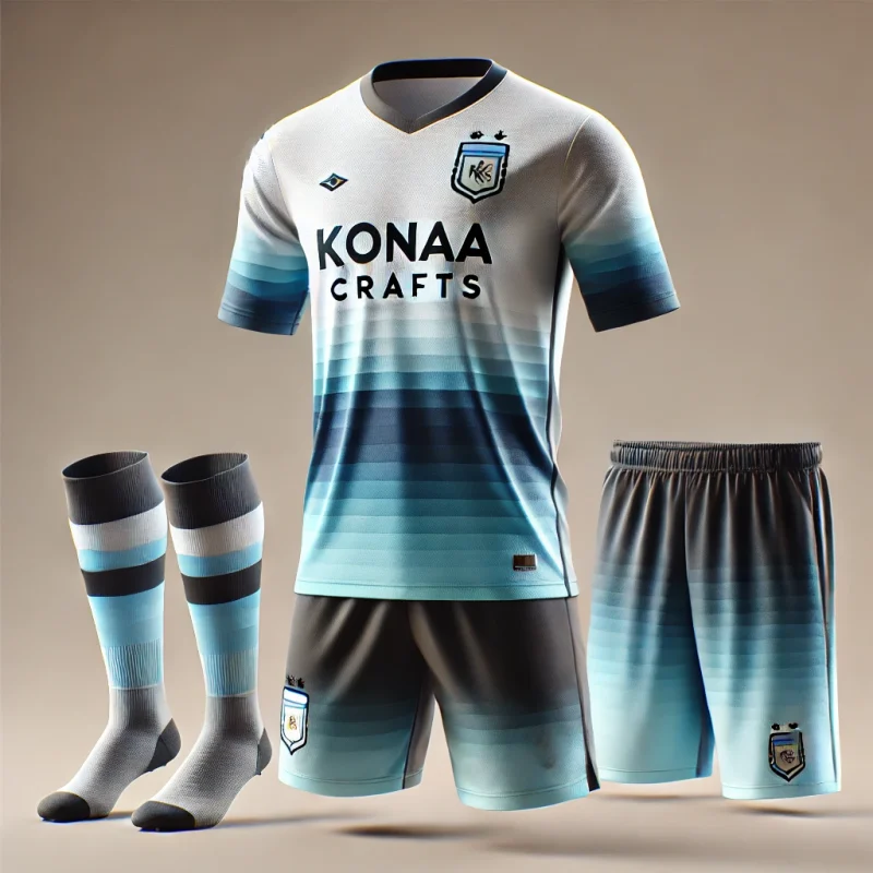 Premium football kit with KONAA Crafts logo. Lightweight, durable, moisture-wicking material ideal for teams and clubs. Order in bulk for custom options!