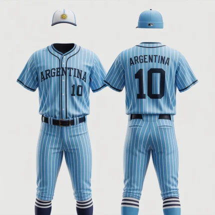 Custom Argentina Style Pinstripe Baseball Uniform Set | Wholesale Baseball League Uniforms (Jersey, Pants & Cap)